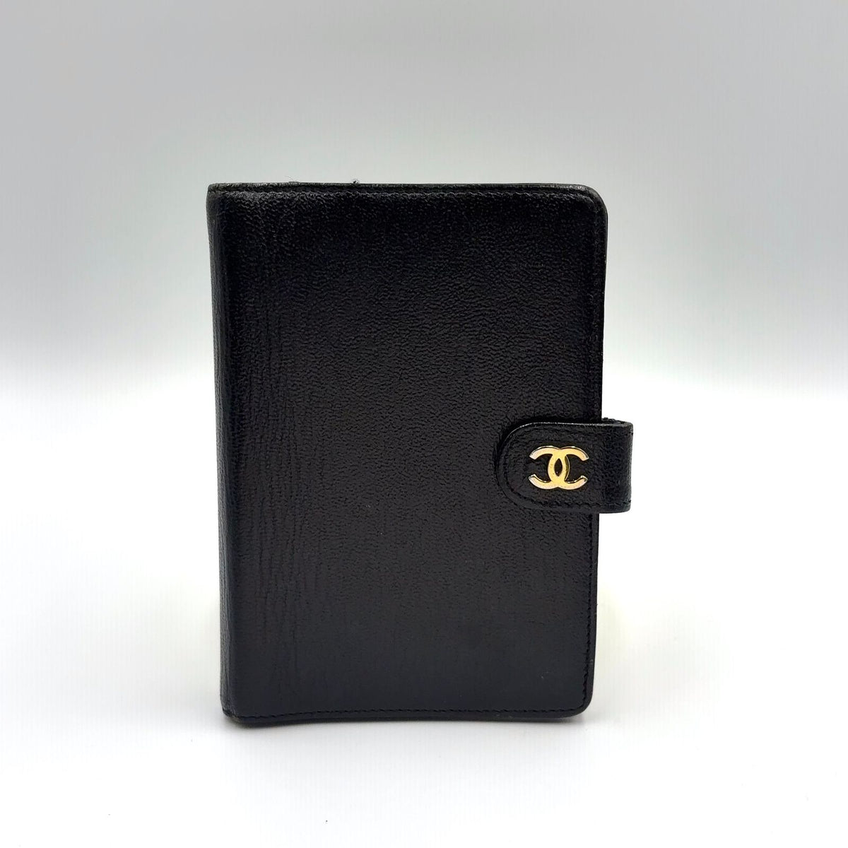 Chanel CC Logo Mini Caviar Leather Black Notebook Cover Gold Agenda