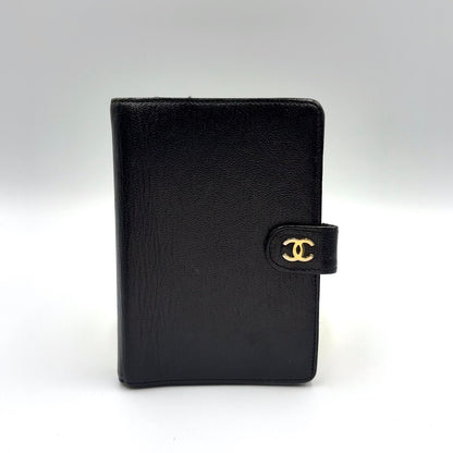 Chanel CC Logo Mini Caviar Leather Black Notebook Cover Gold Agenda