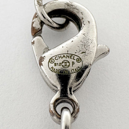 Chanel Necklace CC Logo Metal Rhinestone Silver — view 4