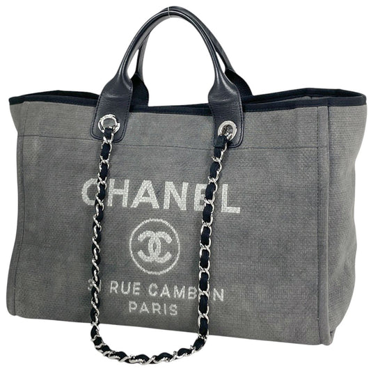Chanel Tote Bag Deauville Line 2-Way Canvas Gray