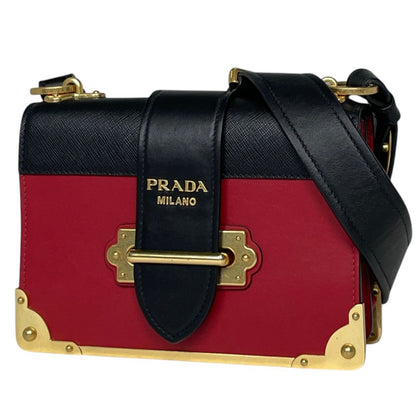 Prada Shoulder Bag Cahier Leather Red Black