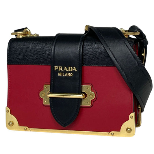 Prada Shoulder Bag Cahier Leather Red Black
