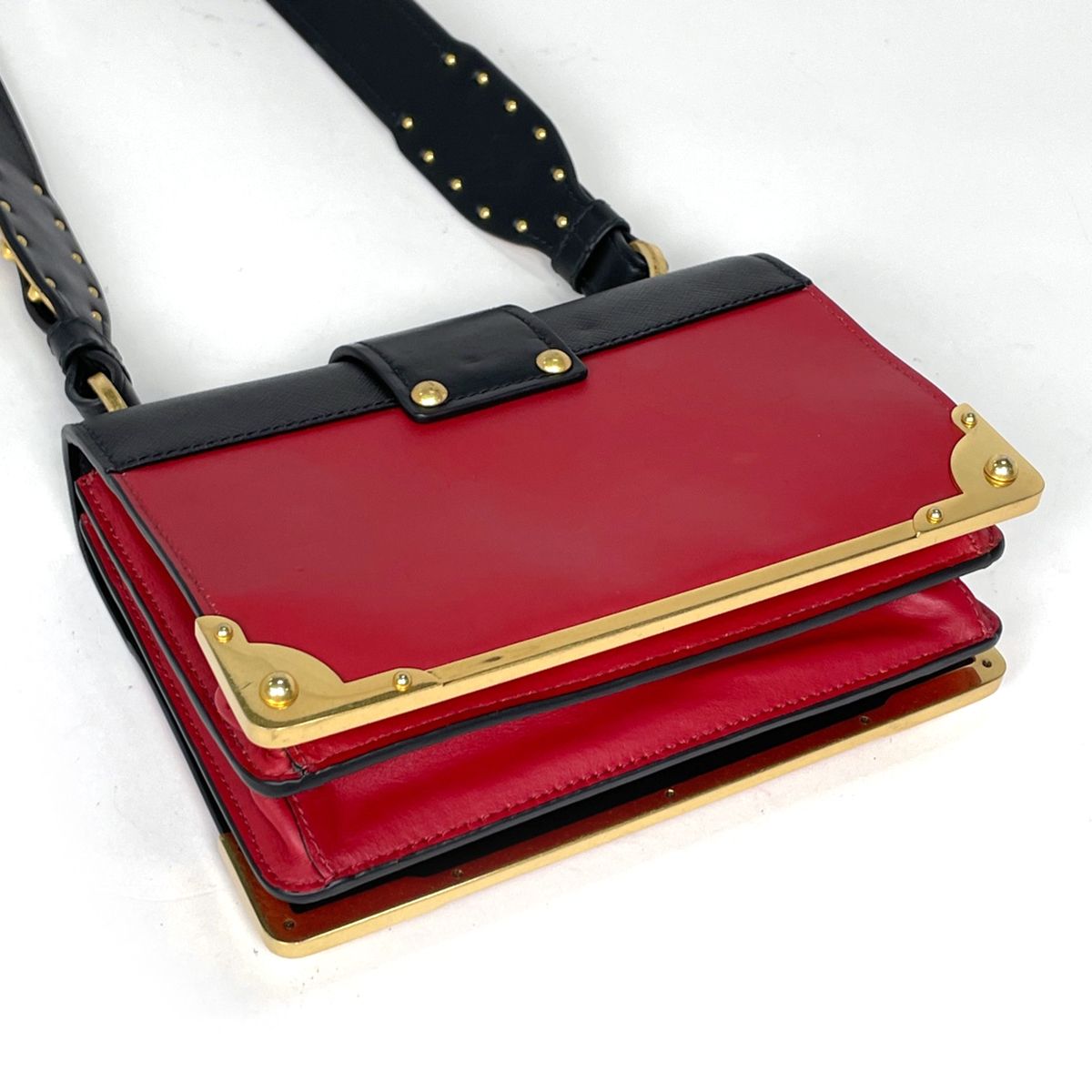 Prada Shoulder Bag Cahier Leather Red Black — view 2