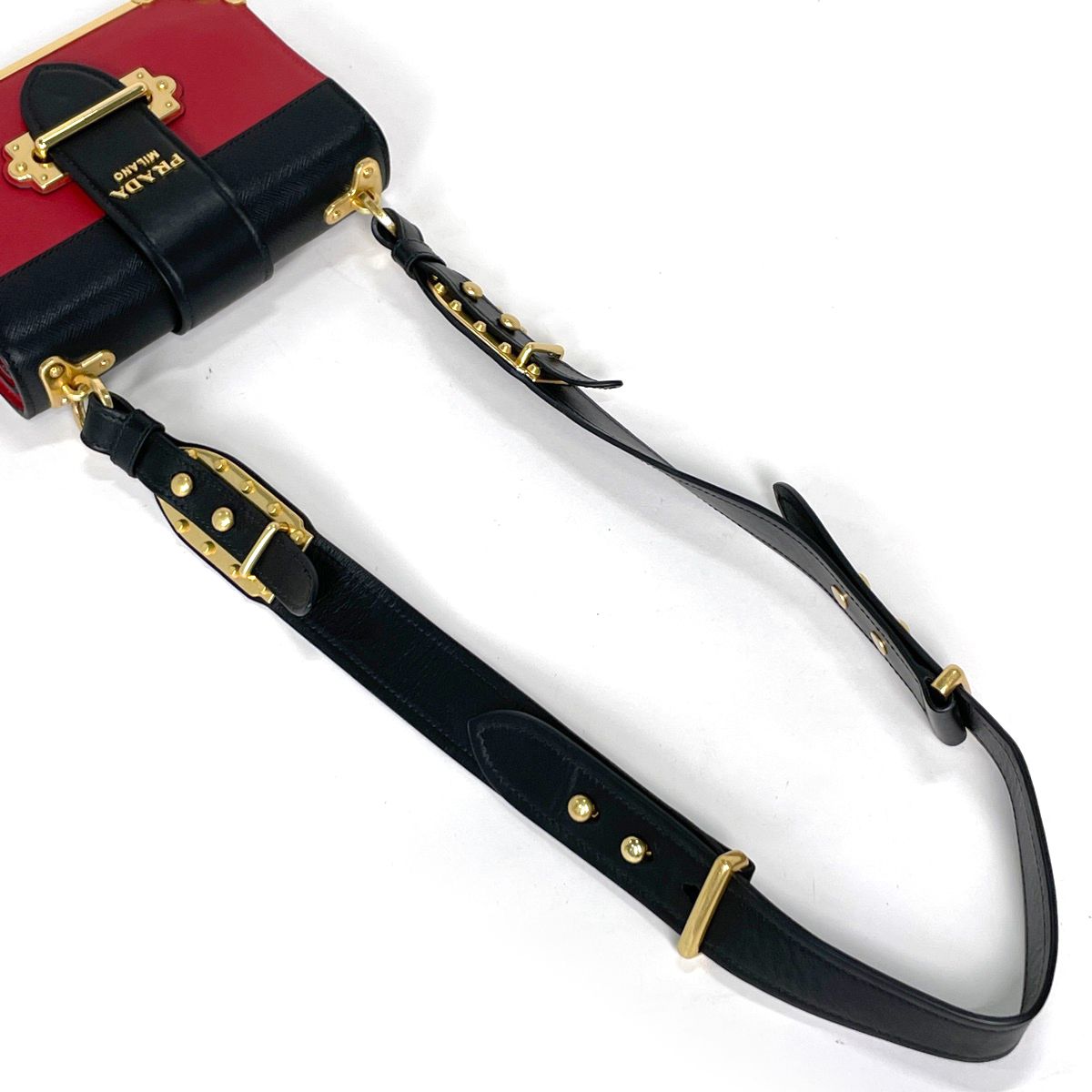 Prada Shoulder Bag Cahier Leather Red Black — view 7