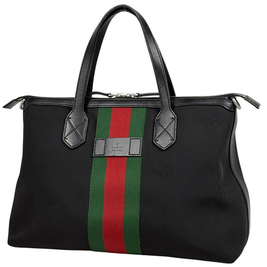 Gucci Tote Bag Sherry Line Web Canvas Black