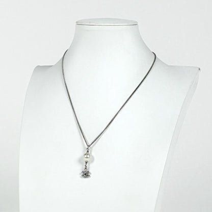 Chanel Necklace CC Logo Faux Pearl Silver Plated Rhinestone — view 6