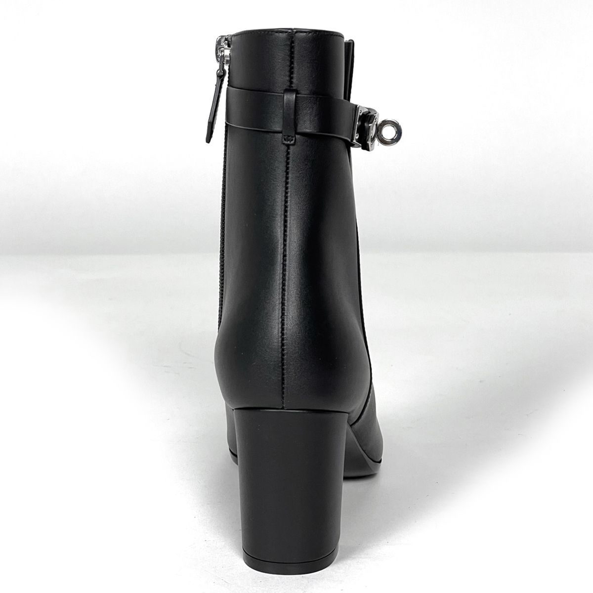 Hermes Saint Germain Kelly Belt Leather Boots Shoes High Heels Zip Up Black — view 3