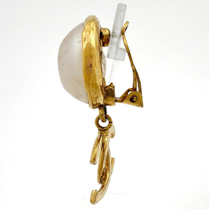 Chanel Earrings CC Logo Swing Faux Pearl Gold — view 2