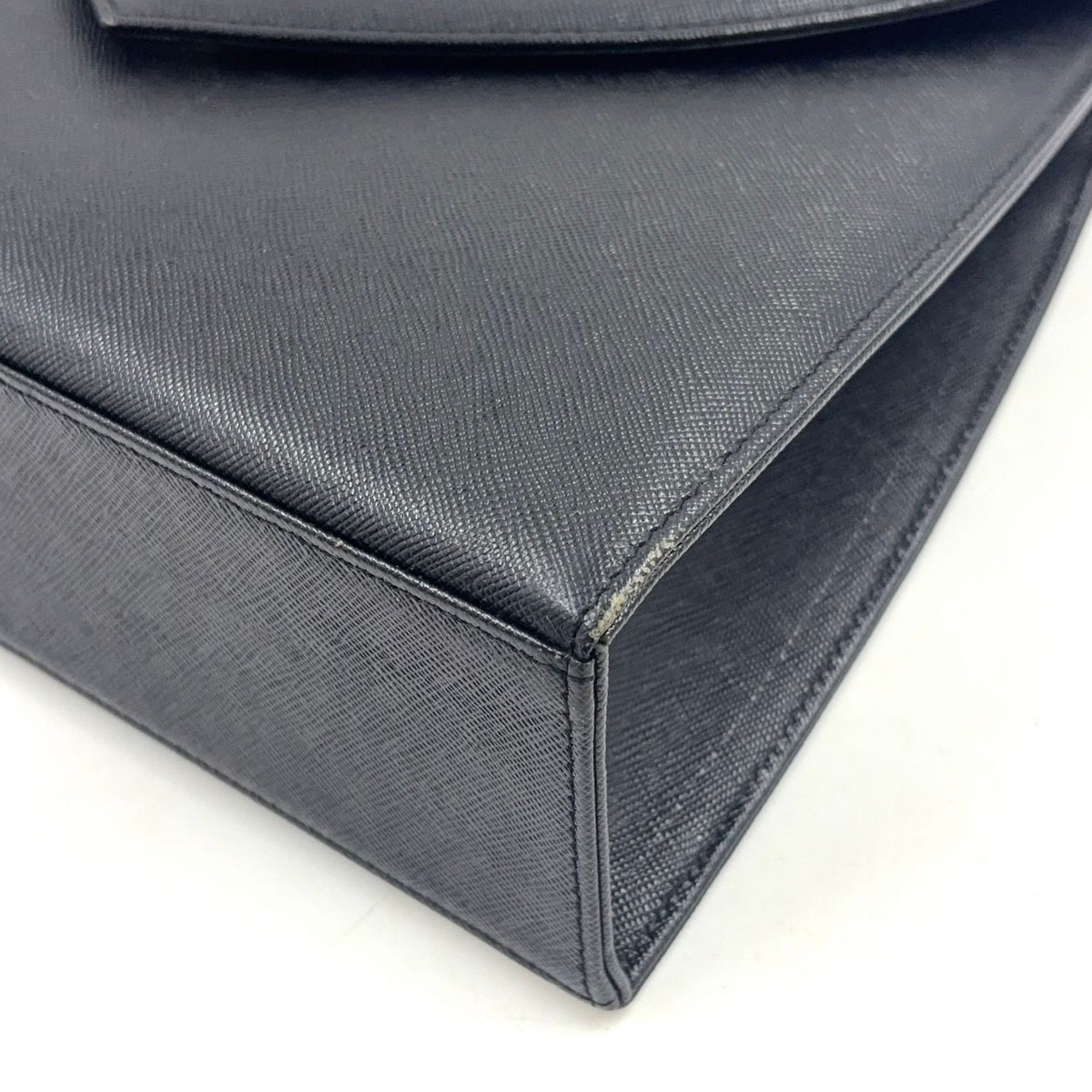 Saint Laurent Logo Embossed Leather Black Handbag Gold — view 8