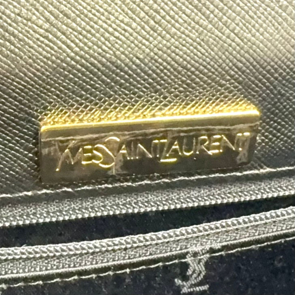 Saint Laurent Logo Embossed Leather Black Handbag Gold — view 4