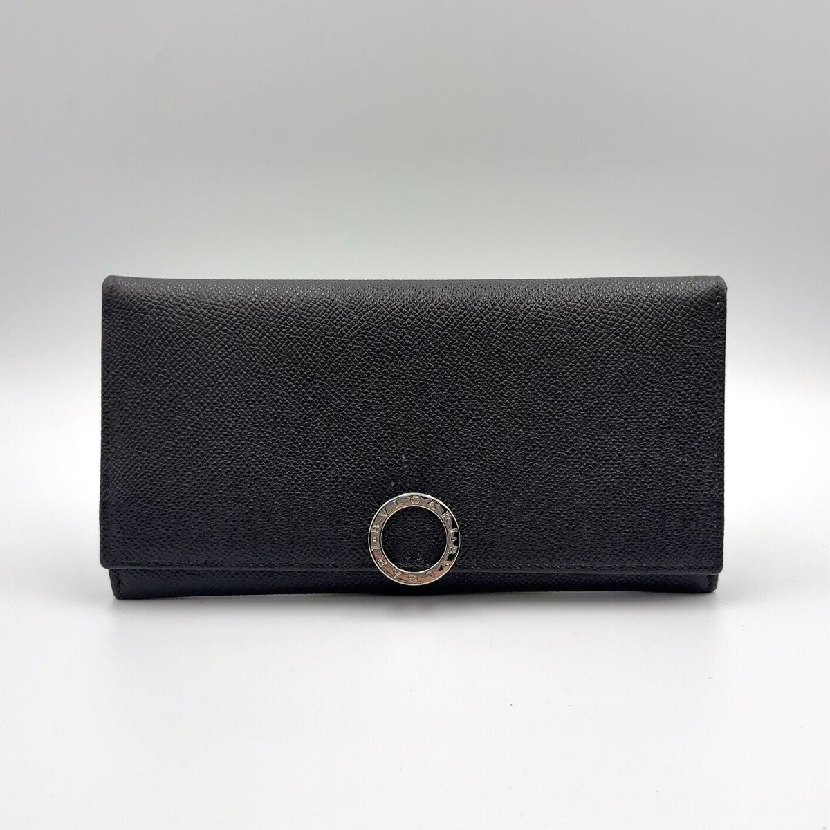 Bvlgari Logo Clip Leather Black Wallet Silver