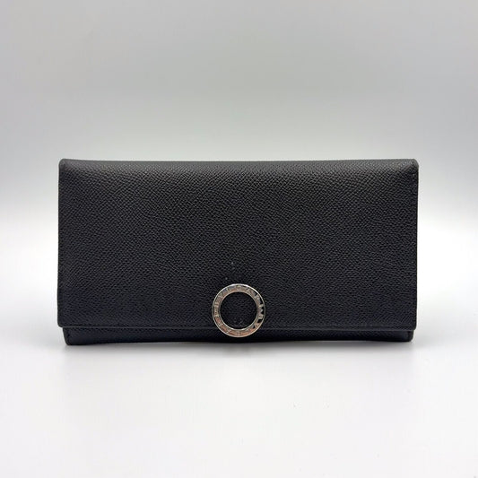 Bvlgari Logo Clip Leather Black Wallet Silver
