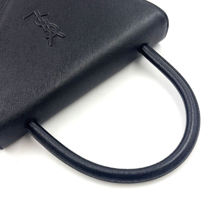 Saint Laurent Logo Embossed Leather Black Handbag Gold — view 5