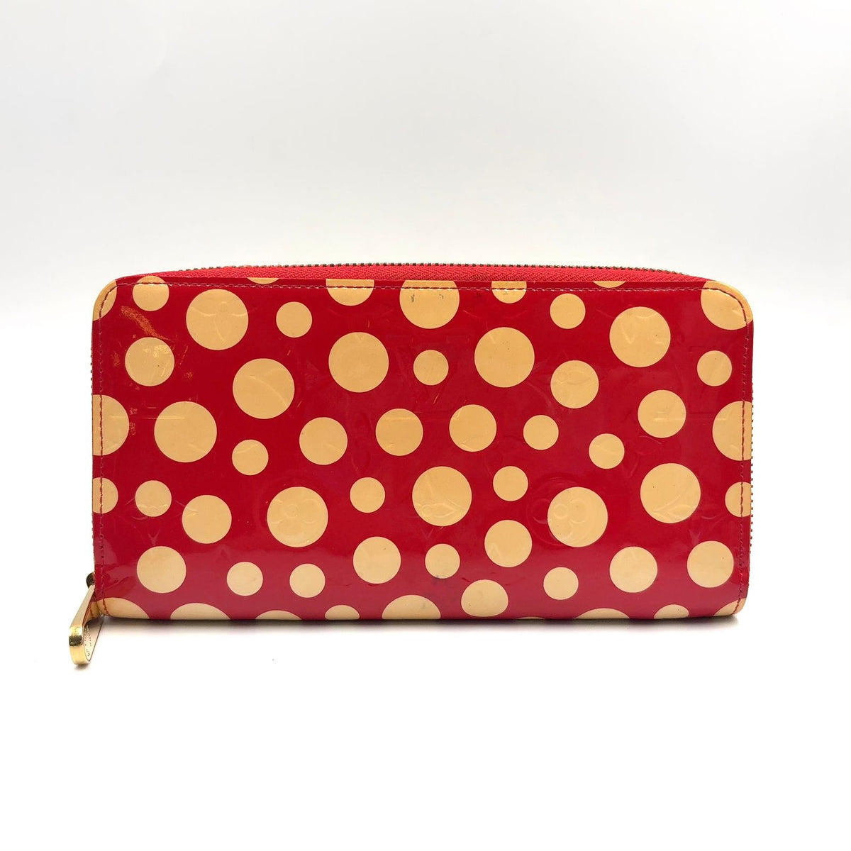 Louis Vuitton Dot Infinity Monogram Vernis Leather Patent Beige Red Wallet Gold