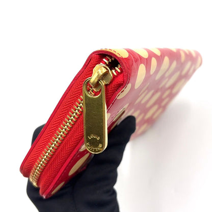 Louis Vuitton Dot Infinity Monogram Vernis Leather Patent Beige Red Wallet Gold — view 7