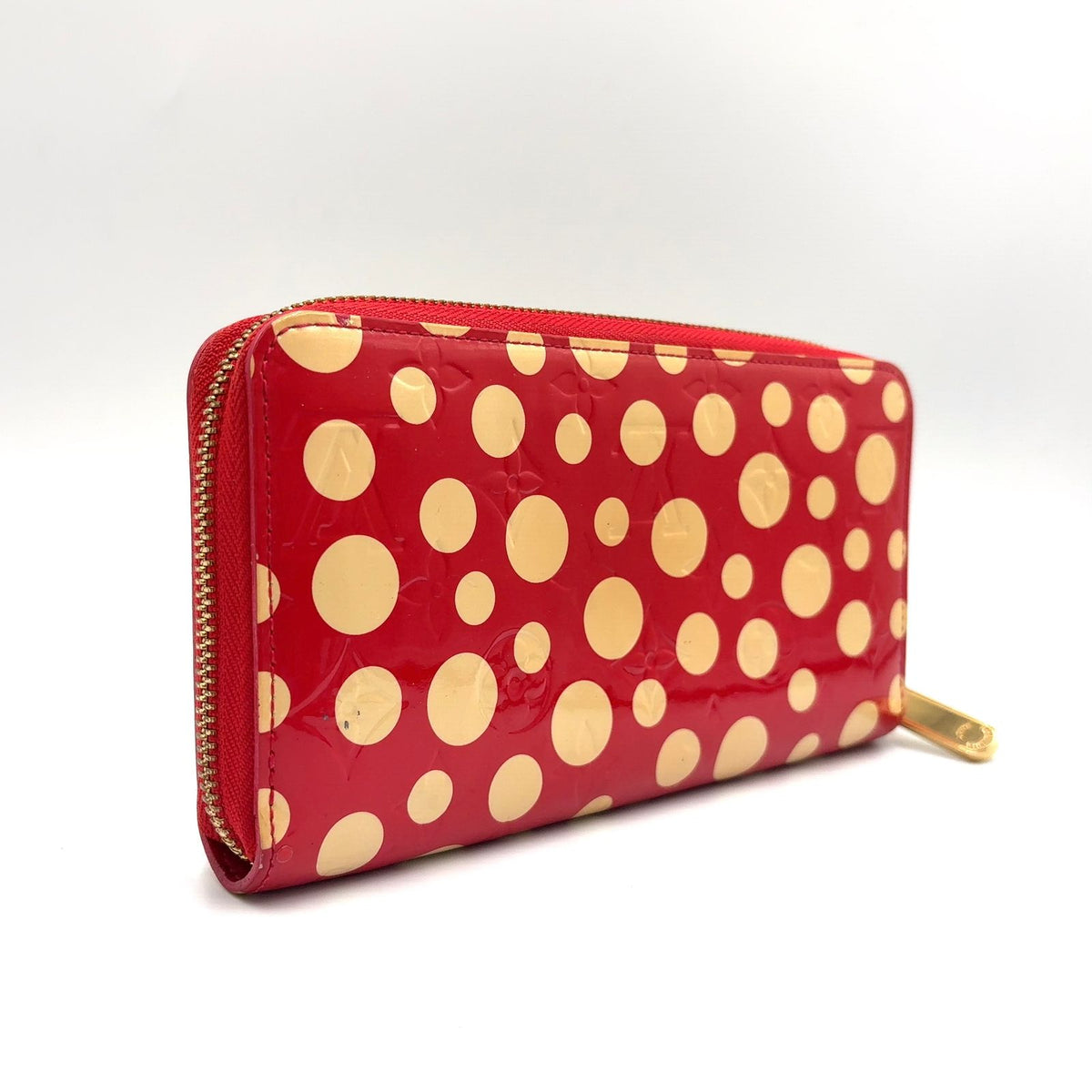 Louis Vuitton Dot Infinity Monogram Vernis Leather Patent Beige Red Wallet Gold — view 2