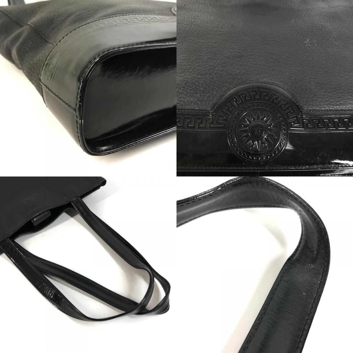 Versace Shoulder Bag Sunburst Logo Leather Black — view 7