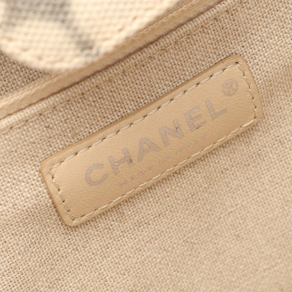Chanel Tote Bag CC Logo 2-Way Off White Black Camel Canvas Leather Shoulder — view 4