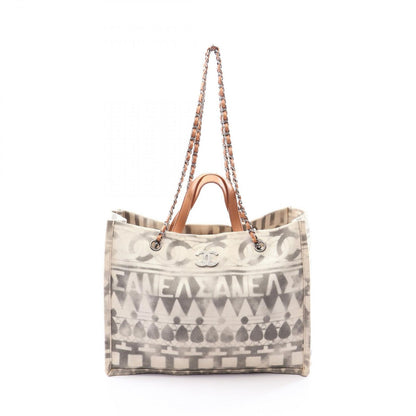 Chanel Tote Bag CC Logo 2-Way Off White Black Camel Canvas Leather Shoulder