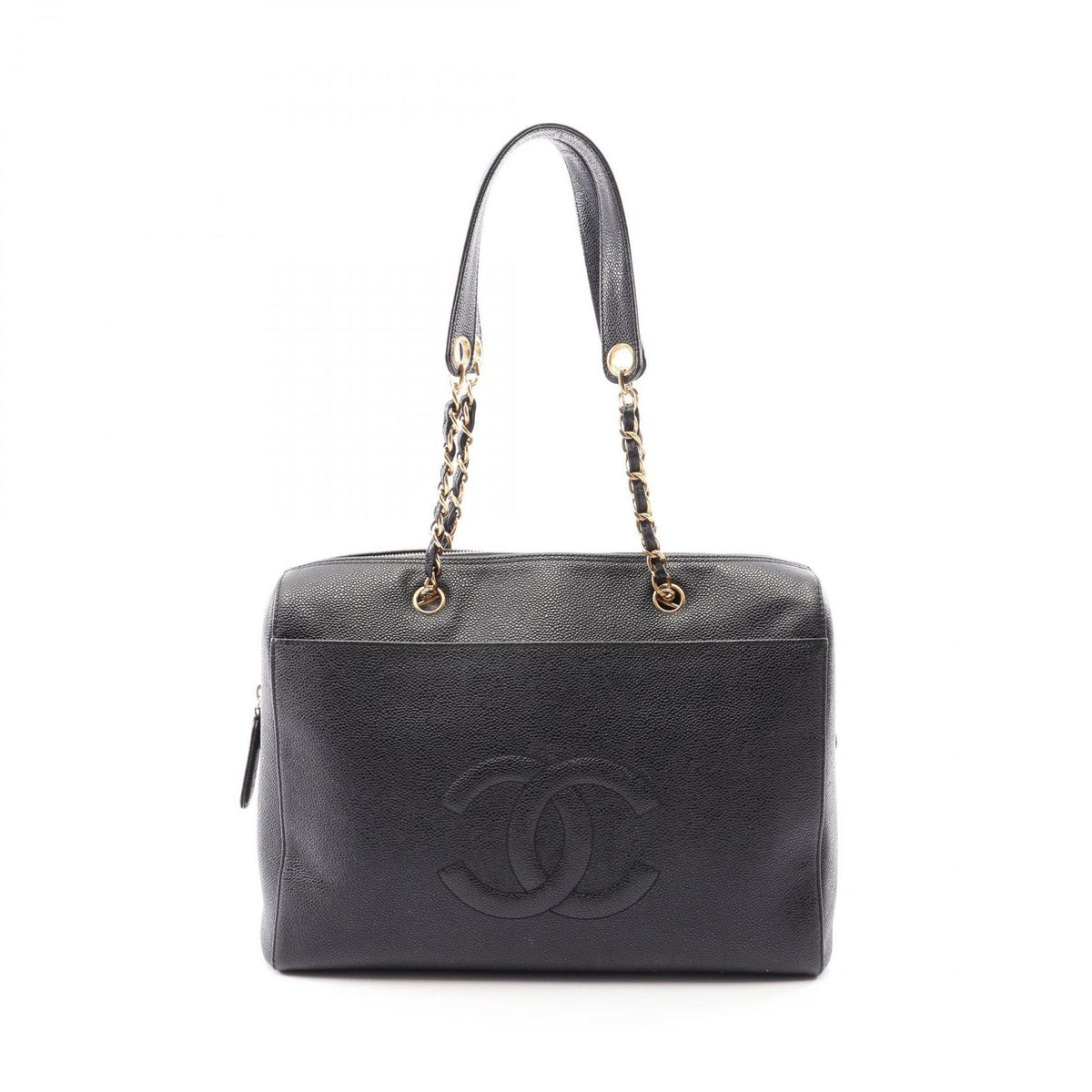Chanel Shoulder Bag Big CC Logo Black Caviar Leather Chain