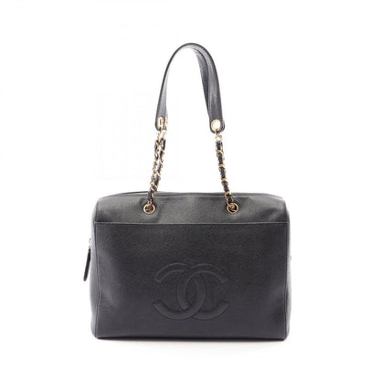 Chanel Shoulder Bag Big CC Logo Black Caviar Leather Chain