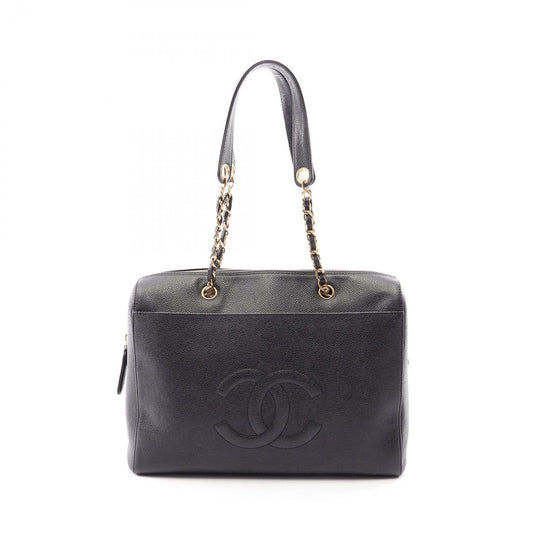 Chanel Shoulder Bag Big CC Logo Black Caviar Leather Chain