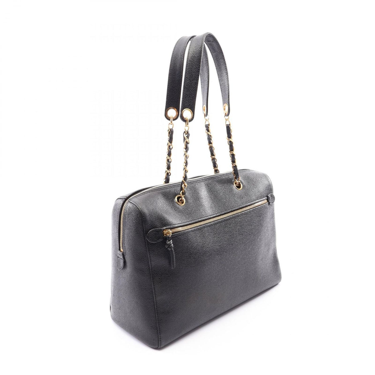 Chanel Shoulder Bag Big CC Logo Black Caviar Leather Chain — view 2