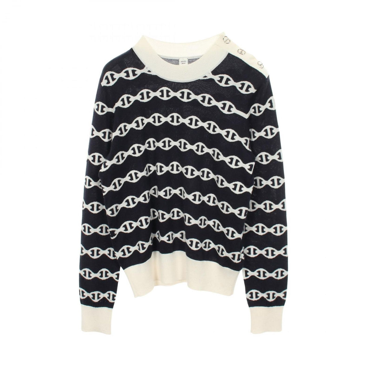 Hermes Knit Chaine D'ancre Shoulder Button Cashmere Silk Sweater