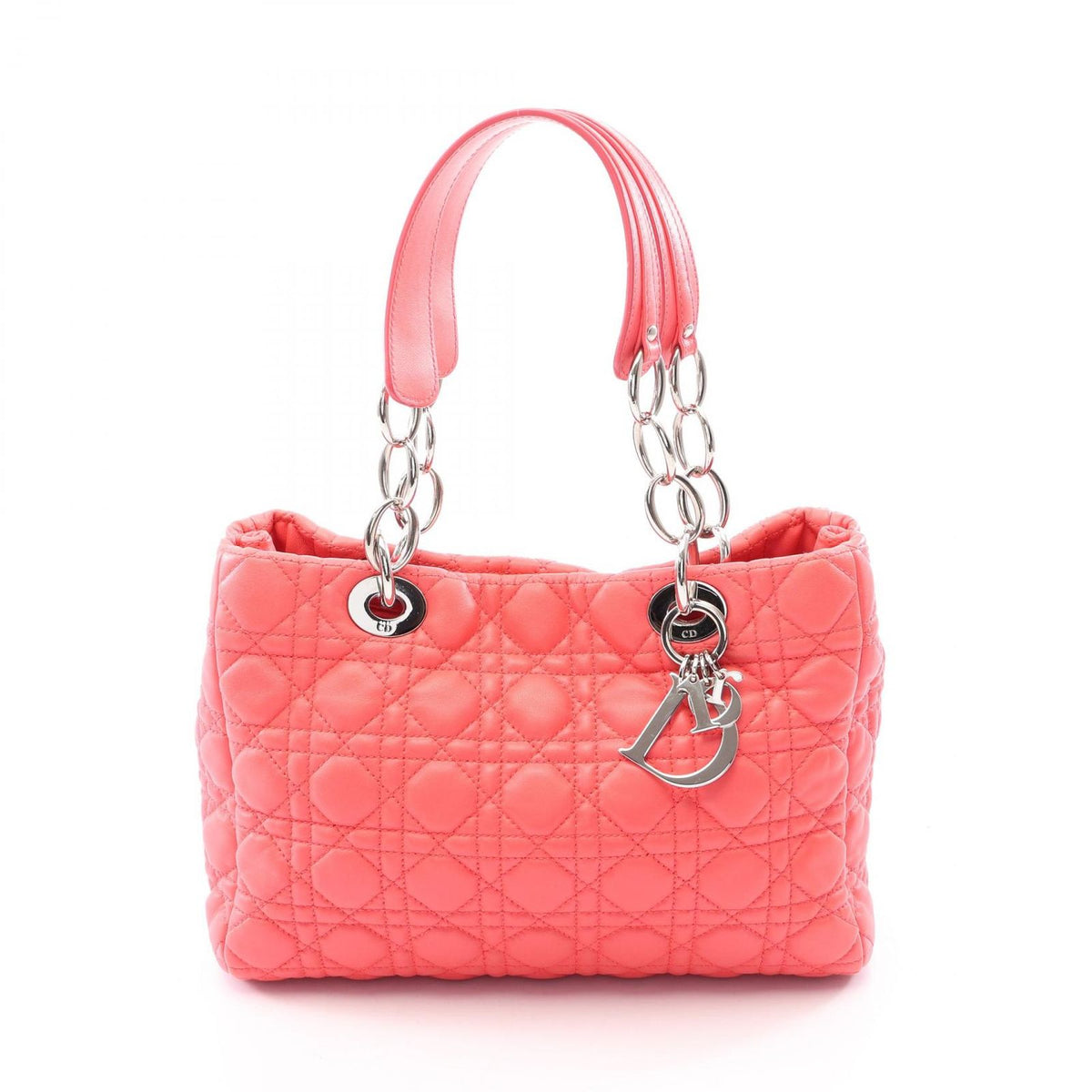 Dior Tote Bag Cannage Coral Pink Leather