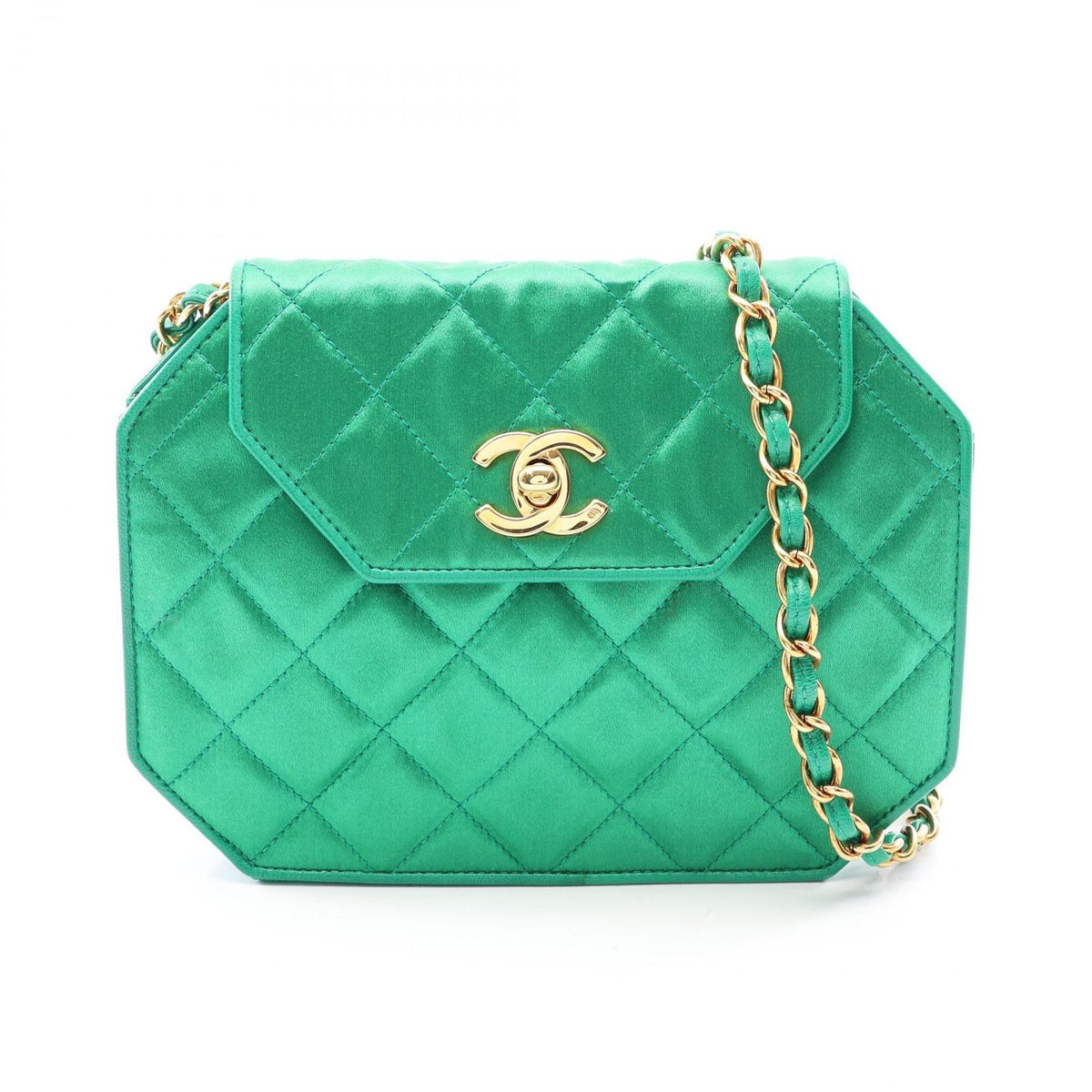 Chanel Shoulder Bag Quilted Mini Green Fabric Chain