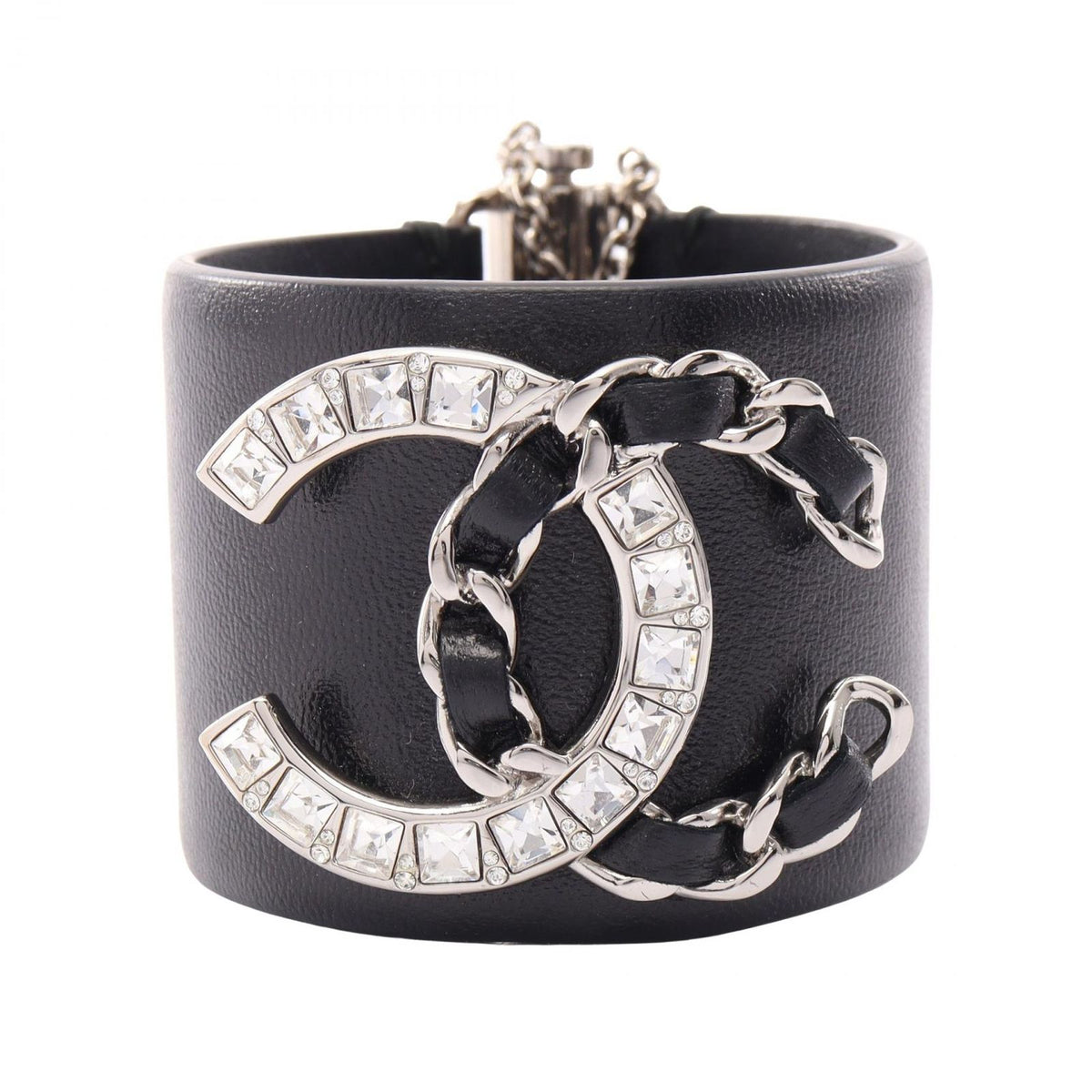 Chanel Bangle CC Logo Black Leather Bracelet