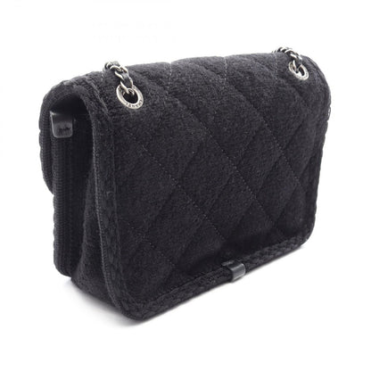 Chanel Shoulder Bag Quilted Edelweiss Black Wool Chain — view 2