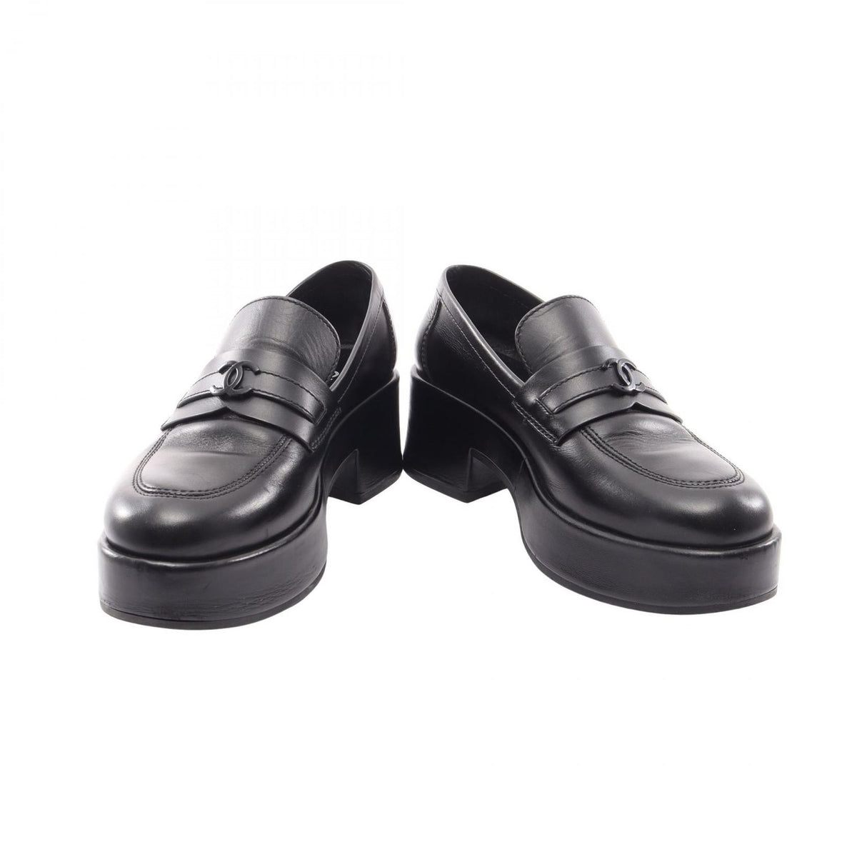 Chanel Loafers CC Logo Platform Black Leather — view 3