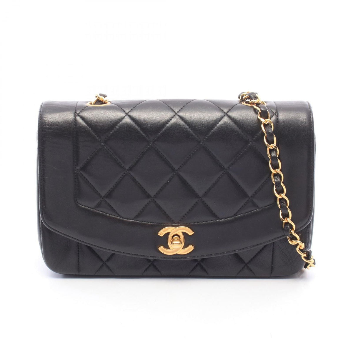 Chanel Shoulder Bag Quilted Diana Flap Black Lambskin Chain