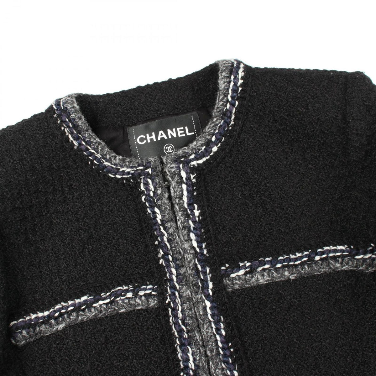 Chanel Collarless Jacket CC Logo Button Tweed Wool — view 7