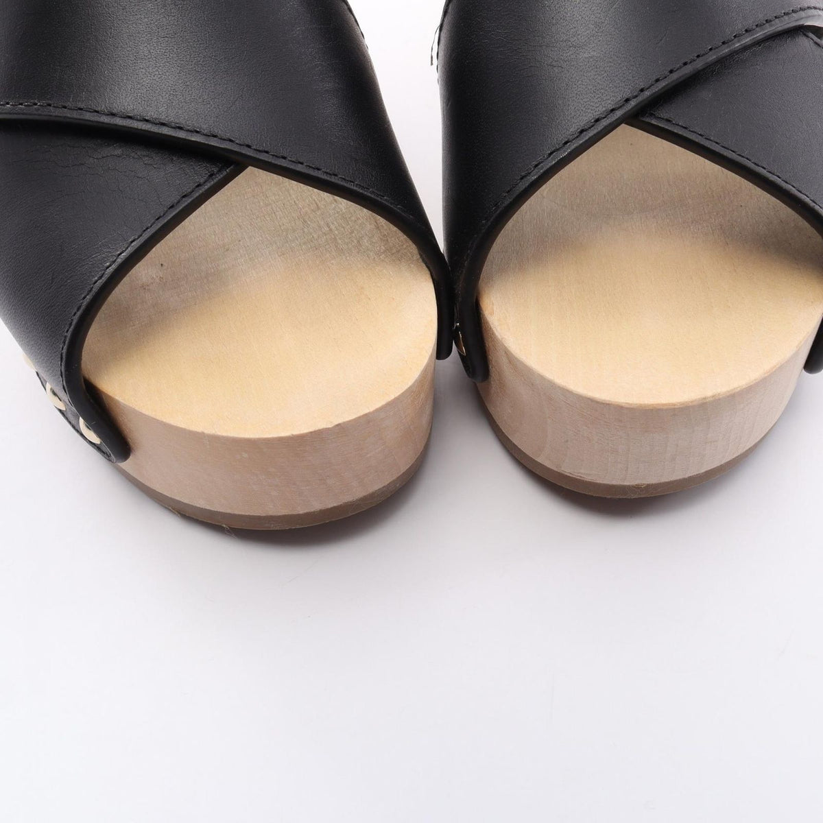 Chanel Sandals CC Logo Clover Wood Wedge Sole Leather — view 7