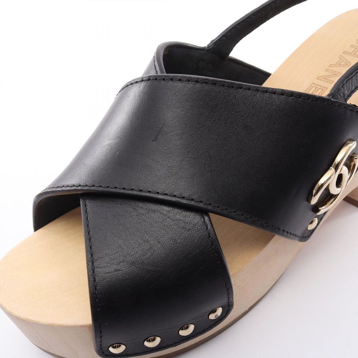Chanel Sandals CC Logo Clover Wood Wedge Sole Leather — view 8