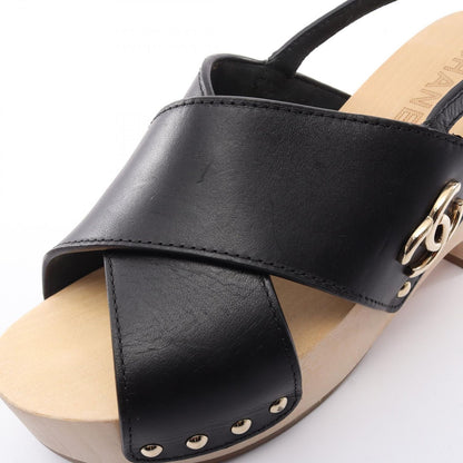 Chanel Sandals CC Logo Clover Wood Wedge Sole Leather — view 8