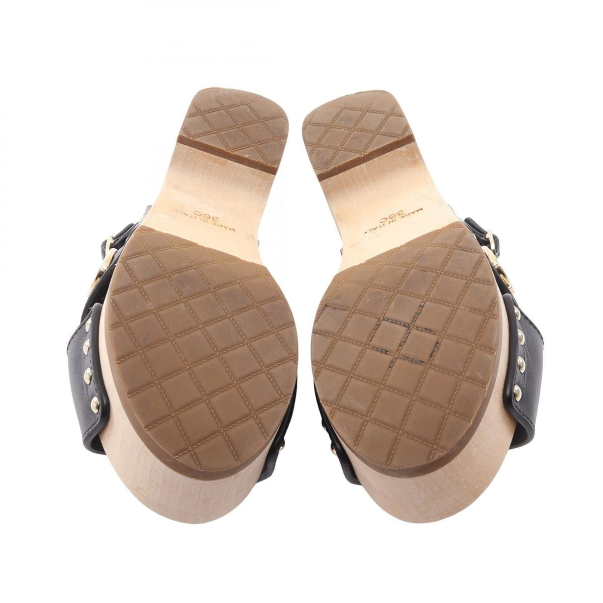 Chanel Sandals CC Logo Clover Wood Wedge Sole Leather — view 4