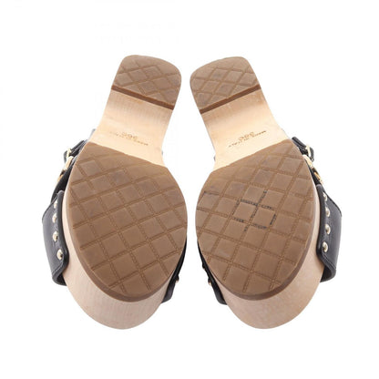 Chanel Sandals CC Logo Clover Wood Wedge Sole Leather — view 4