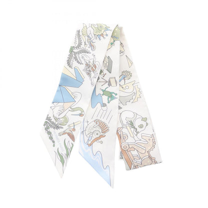 Hermes Scarf Twilly Academia Hippica Ribbon Beige Silk
