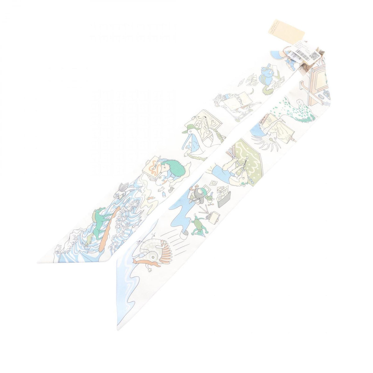 Hermes Scarf Twilly Academia Hippica Ribbon Beige Silk — view 3
