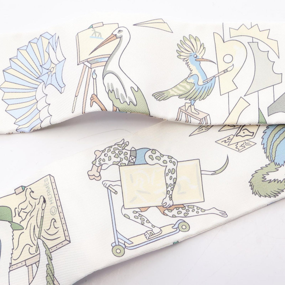 Hermes Scarf Twilly Academia Hippica Ribbon Beige Silk — view 6