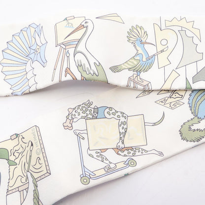 Hermes Scarf Twilly Academia Hippica Ribbon Beige Silk — view 6