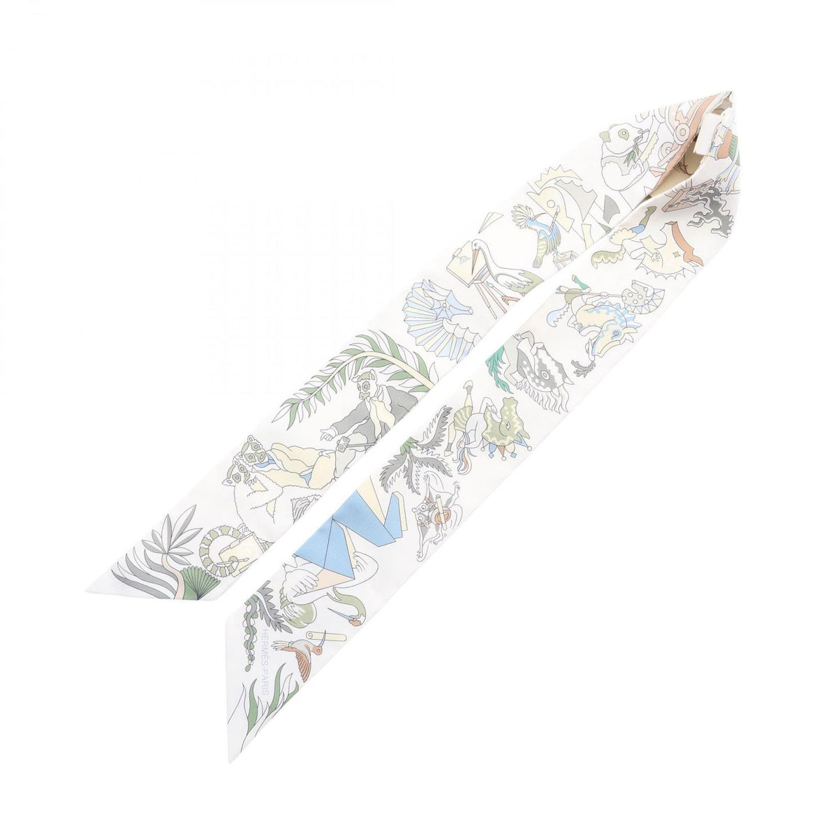 Hermes Scarf Twilly Academia Hippica Ribbon Beige Silk — view 2