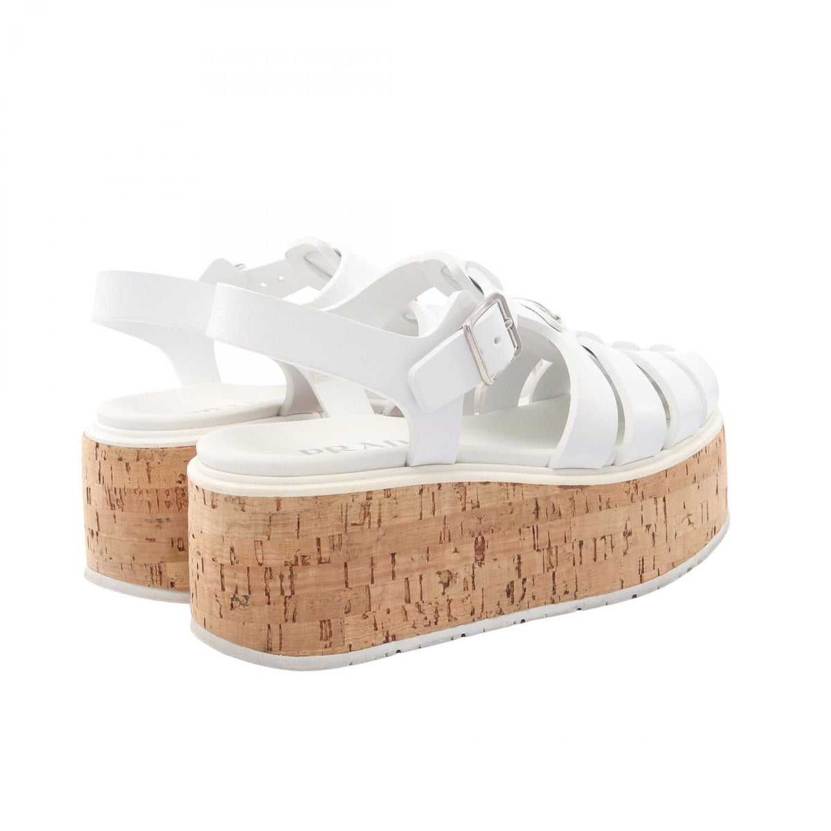 Prada Sandals Triangle Logo Platform White Rubber Wedges — view 2