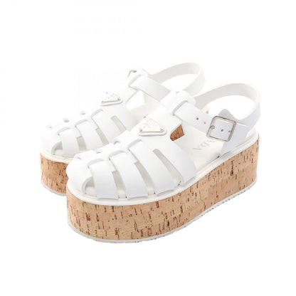 Prada Sandals Triangle Logo Platform White Rubber Wedges