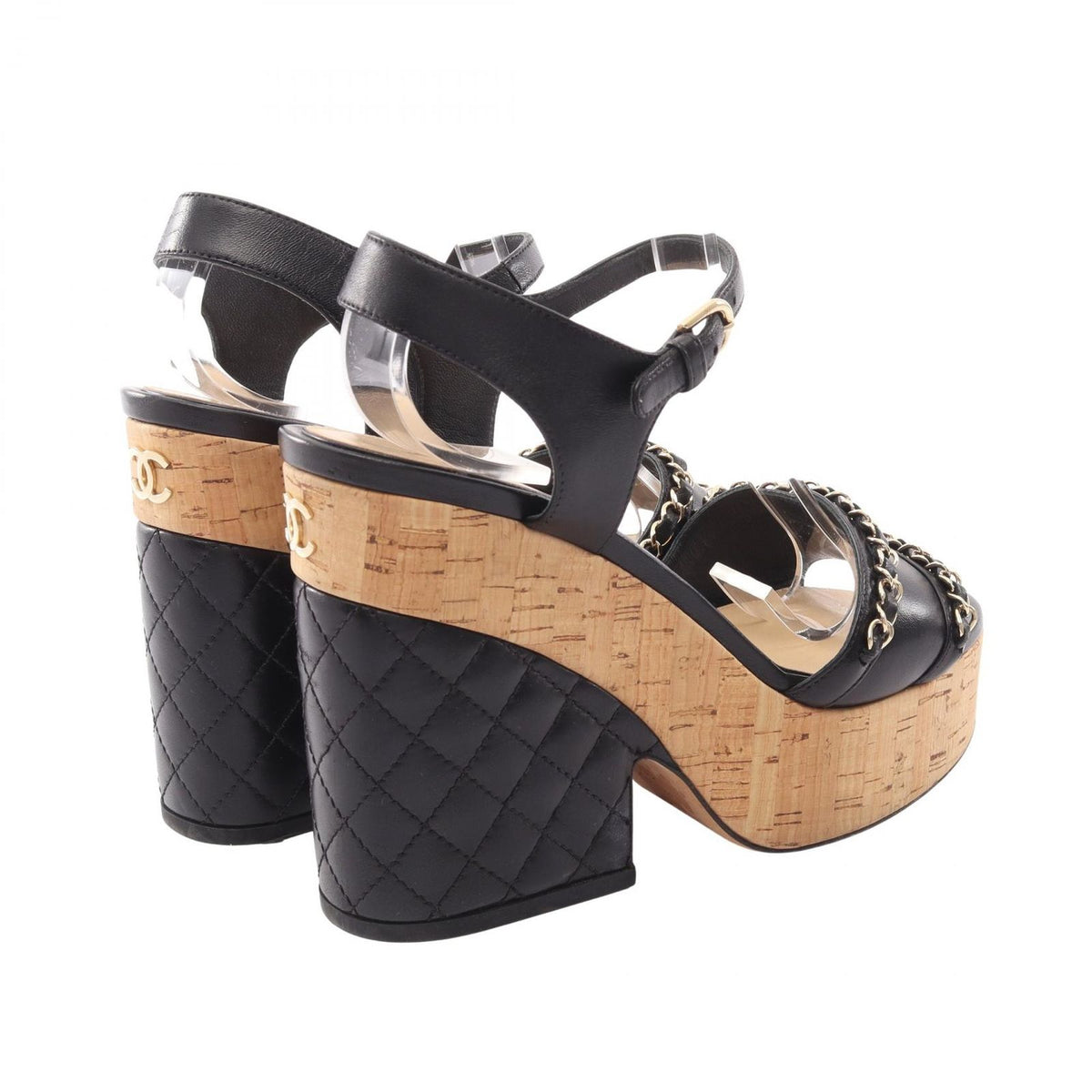 Chanel Sandals CC Logo Chain Wedge Sole Leather — view 2