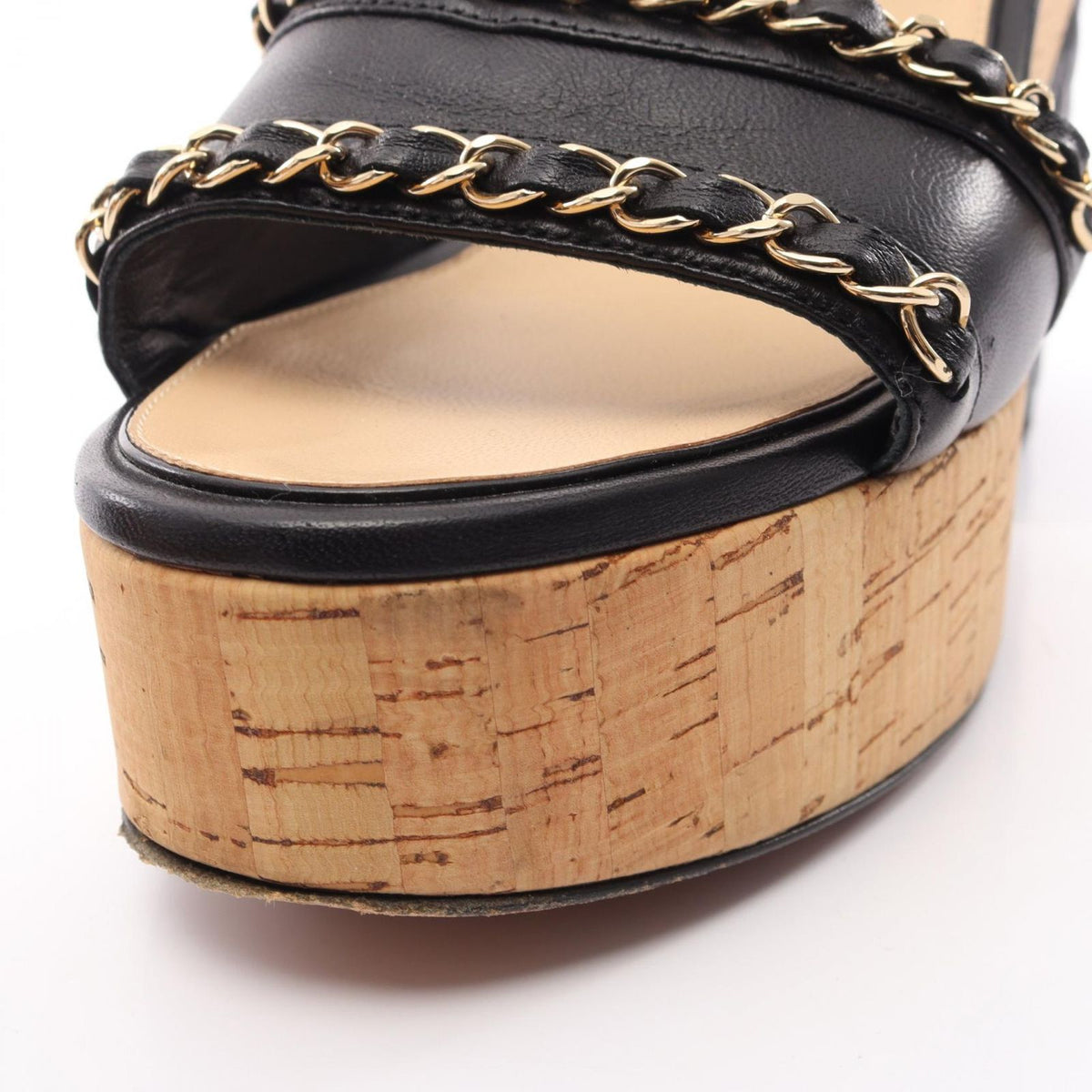 Chanel Sandals CC Logo Chain Wedge Sole Leather — view 8