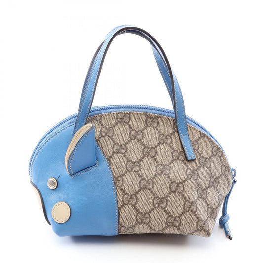 Gucci Handbag Children's Zoo GG Supreme Pig Beige Blue Leather Mini Handle Bag